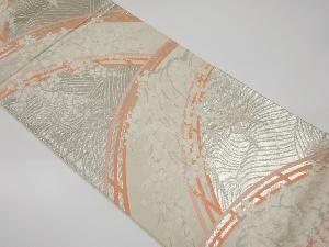 橋に枝梅・流水模様織出し袋帯